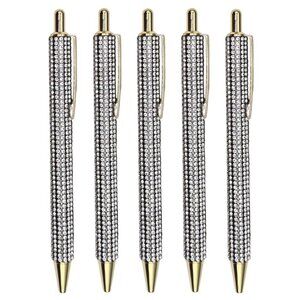 🟢 5️⃣ Pack Bling Rhinestone Silver Ballpoint Pens with Case